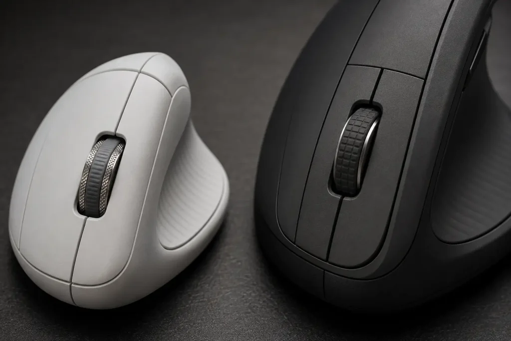 Logitech Lift vs. MX Vertical: Which Is Quieter in 2026? SmartWheel and precision scroll wheel on two vertical ergonomic mice