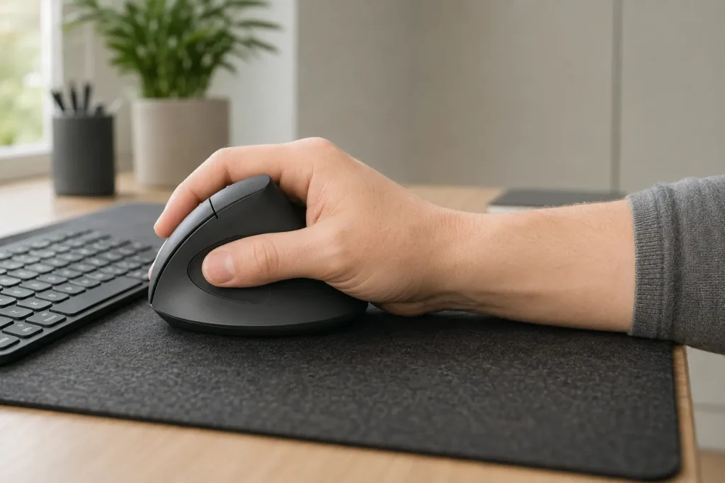 Logitech Lift vs. MX Vertical: Which Is Quieter in 2026? Compact and full-size vertical mice shown for different hand sizes