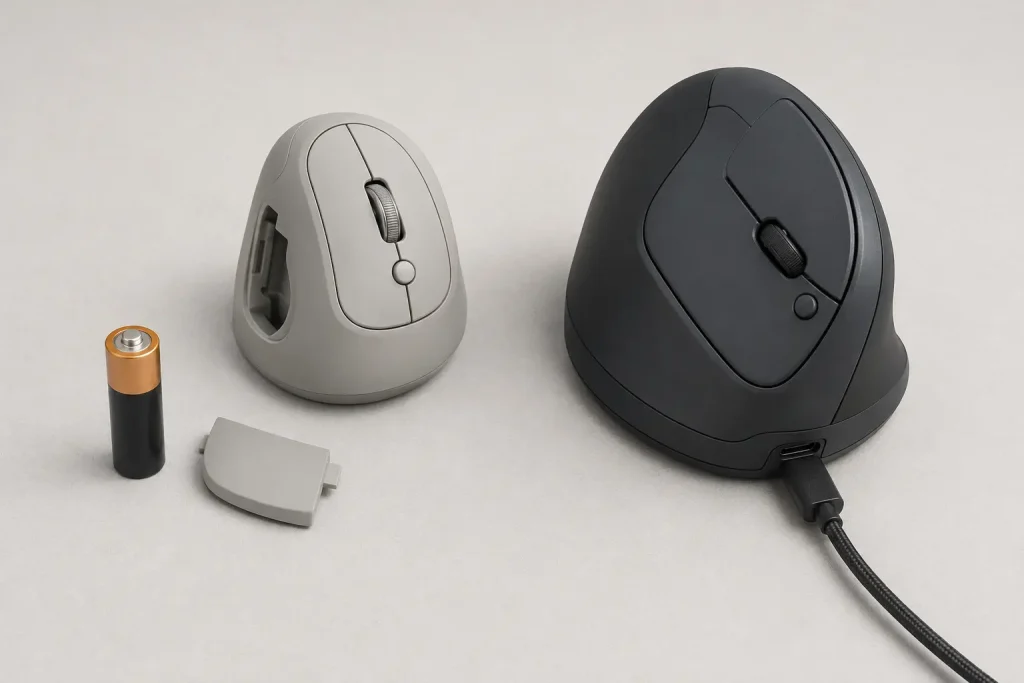 Logitech Lift vs. MX Vertical: Which Is Quieter in 2026? Compact quiet vertical mouse in a peaceful home office