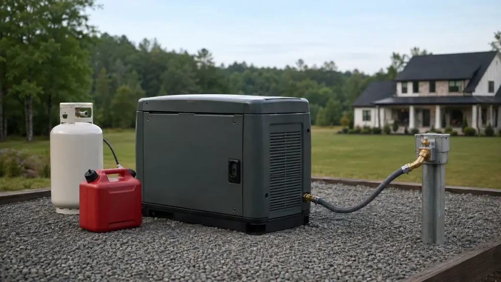 How Long Will a Generator Run on a 20-Lb Propane Tank? Tri-fuel generator with propane, gasoline and a professionally installed natural-gas connection