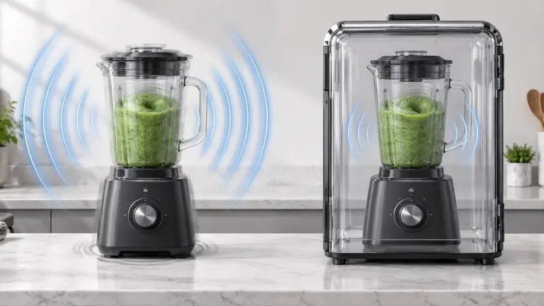 Countertop blender operating with and without a transparent sound enclosure