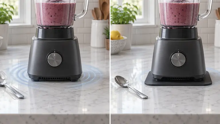 Blender base directly on stone compared with blender on a thin rubber vibration mat