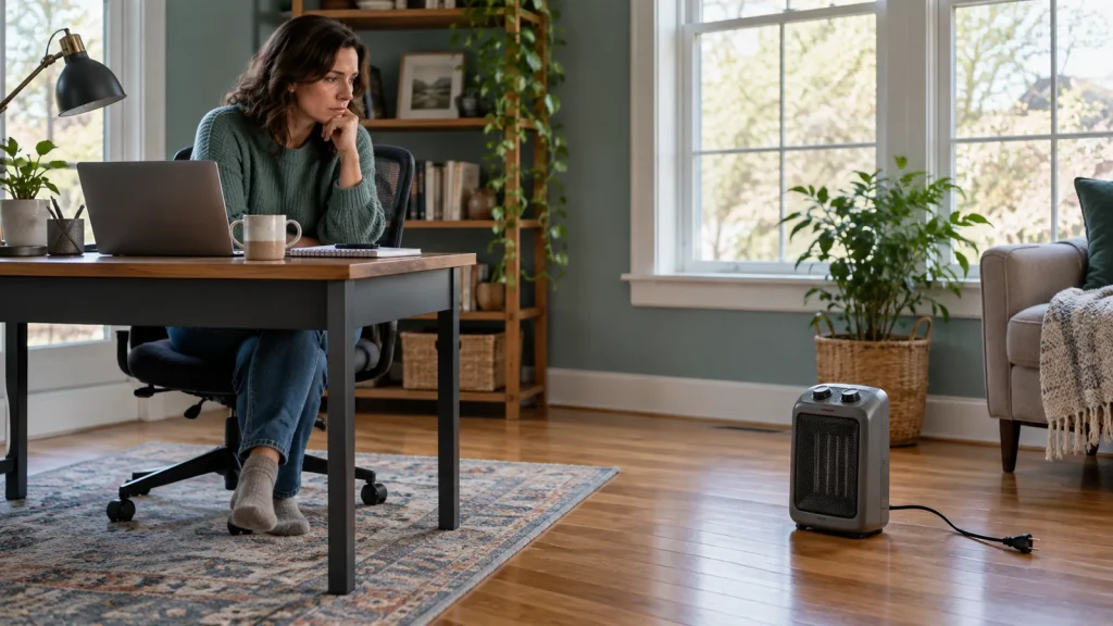Homeowner assessing an unplugged space heater for a guide to breaker trips